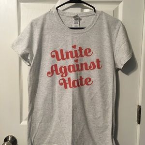 “Unite Against Hate” heather gray women’s tee sz L
